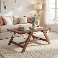 Tangkula Farmhouse 35.5-Inch Rectangle Wooden Coffee Table for Living Room