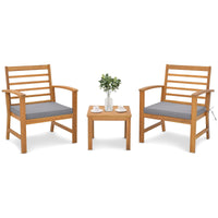 Tangkula 3 Pieces Outdoor Furniture Set, Acacia Wood Conversation Set with Soft Seat Cushions