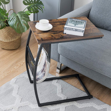 Tangkula Sofa Side End Table, C Table Snack Table with Side Pocket & Metal Frame, Over Bed Table Industrial Side Table for Sofa Couch Bed