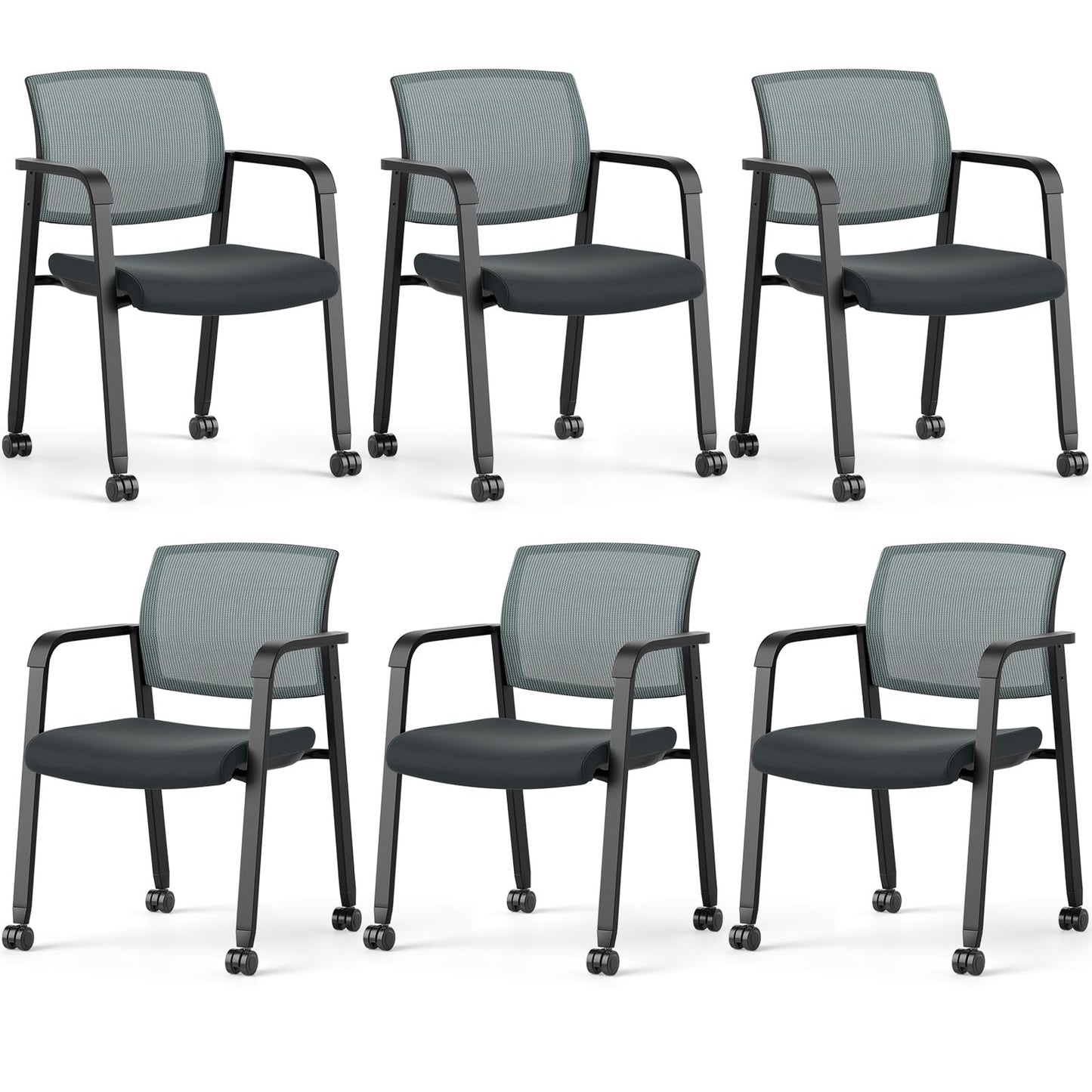 Tangkula Rolling Conference Room Chairs, Stackable Office Guest Mesh Chairs with Armrests and Wheels