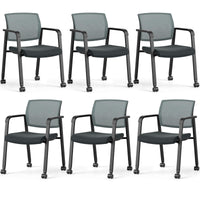 Tangkula Rolling Conference Room Chairs, Stackable Office Guest Mesh Chairs with Armrests and Wheels