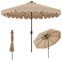 Tangkula 10FT Solar LED Patio Umbrella 2-Tiers Scalloped Outdoor Table Market Umbrella