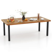 Tangkula Patio Acacia Wood Dining Table for 6 Persons, Large Rectangular Dining Table with Metal Legs