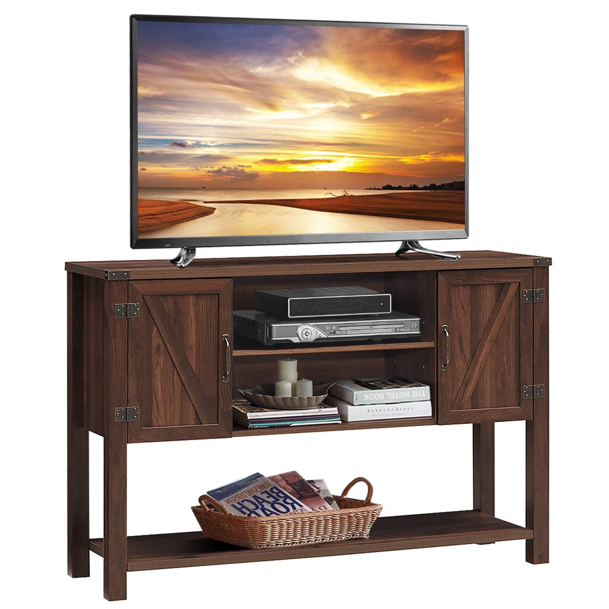 Tangkula TV Stand up to 60 Inches TVs with 2 Side Door Cabinets