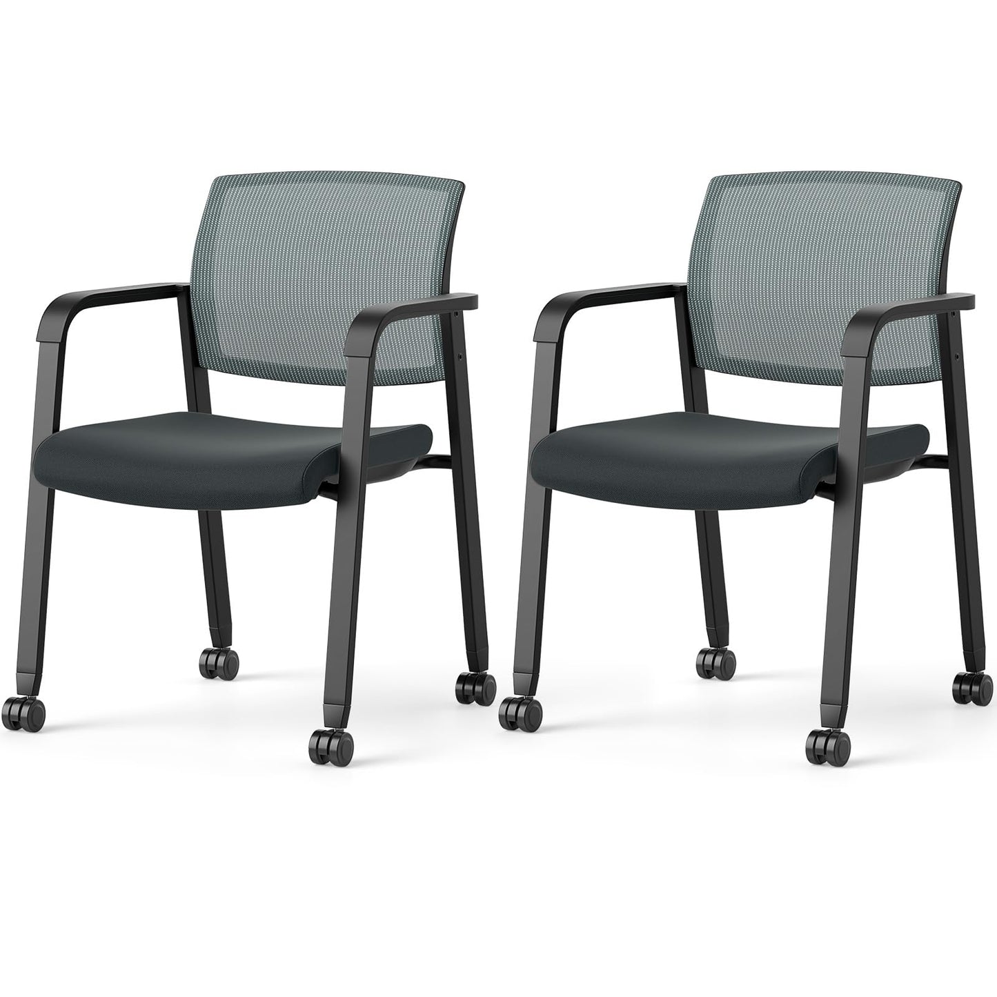 Tangkula Rolling Conference Room Chairs, Stackable Office Guest Mesh Chairs with Armrests and Wheels