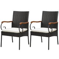 Ensemble de 2 chaises de jardin en rotin PE avec coussins souples zippés, cadre en métal robuste et osier toutes saisons