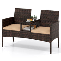 Tangkula Outdoor Loveseat with Built-in Table and Soft Cushions