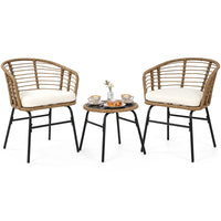 Tangkula 3 Pieces Patio Furniture Set with Tempered Glass Coffee Table and Soft Cushions