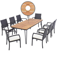 Tangkula Ensemble de salle à manger de jardin 9 pièces en rotin avec table en bois d'acacia