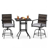 Tangkula 3 Pieces Outdoor Swivel Bar Set High Top Patio Bar Table and Rattan Wicker Chairs