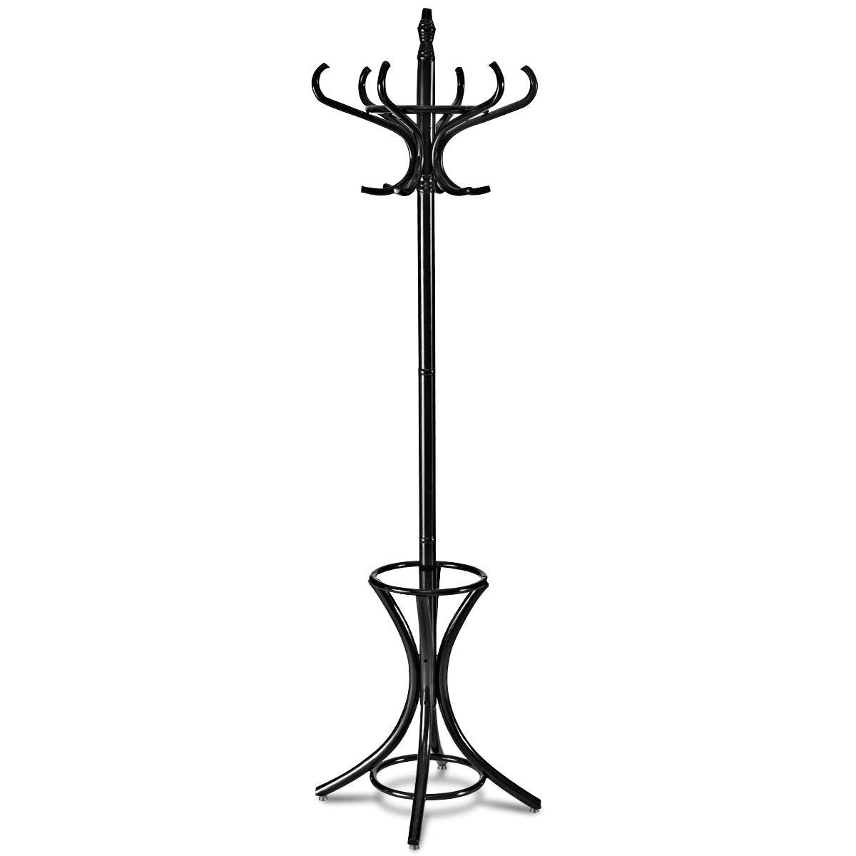 Tangkula Standing Coat Rack Wood 12 Hooks
