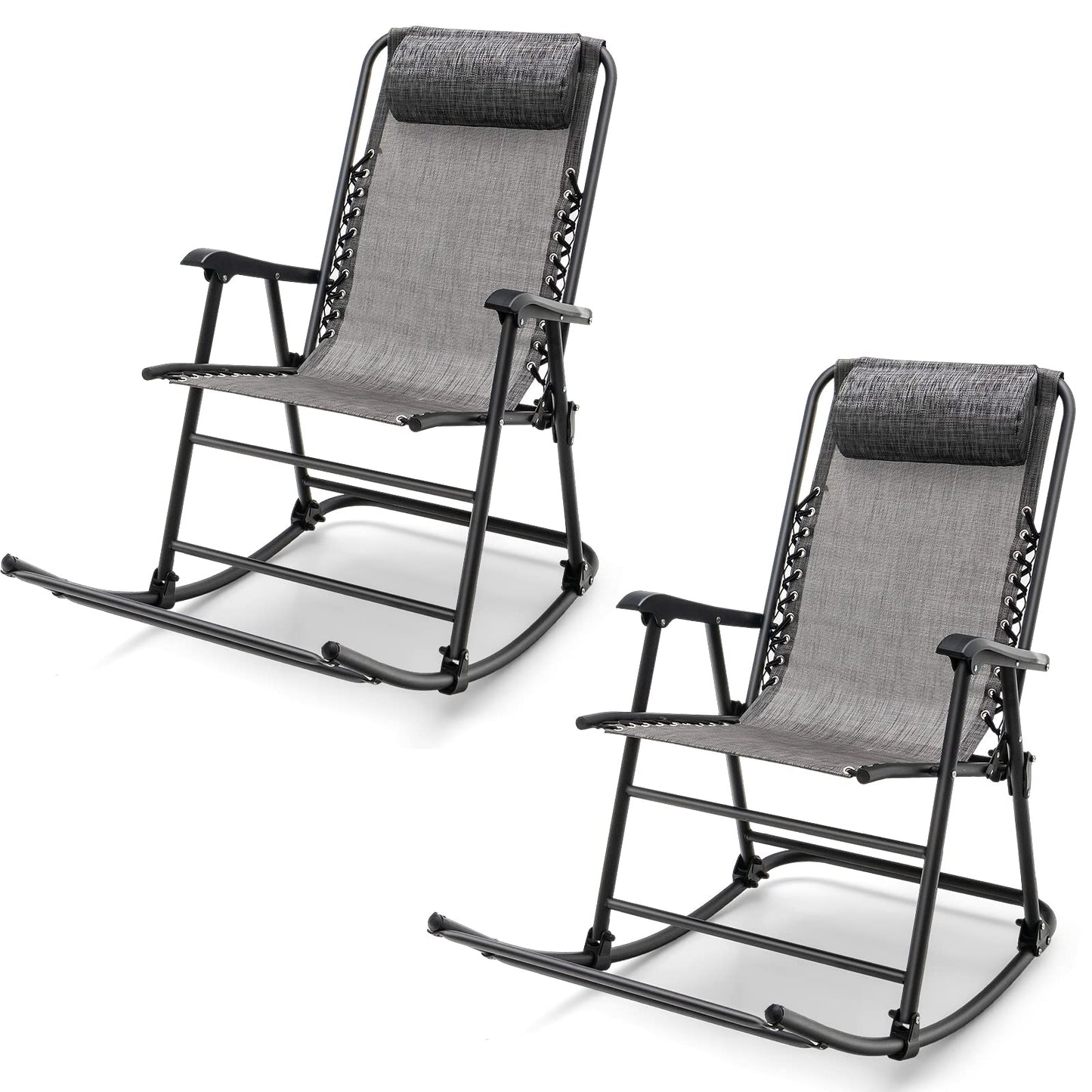Outdoor Folding Rocking Chair, No Assembly Required, Foldable Rocker Recliner with Headrest
