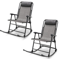 Outdoor Folding Rocking Chair, No Assembly Required, Foldable Rocker Recliner with Headrest