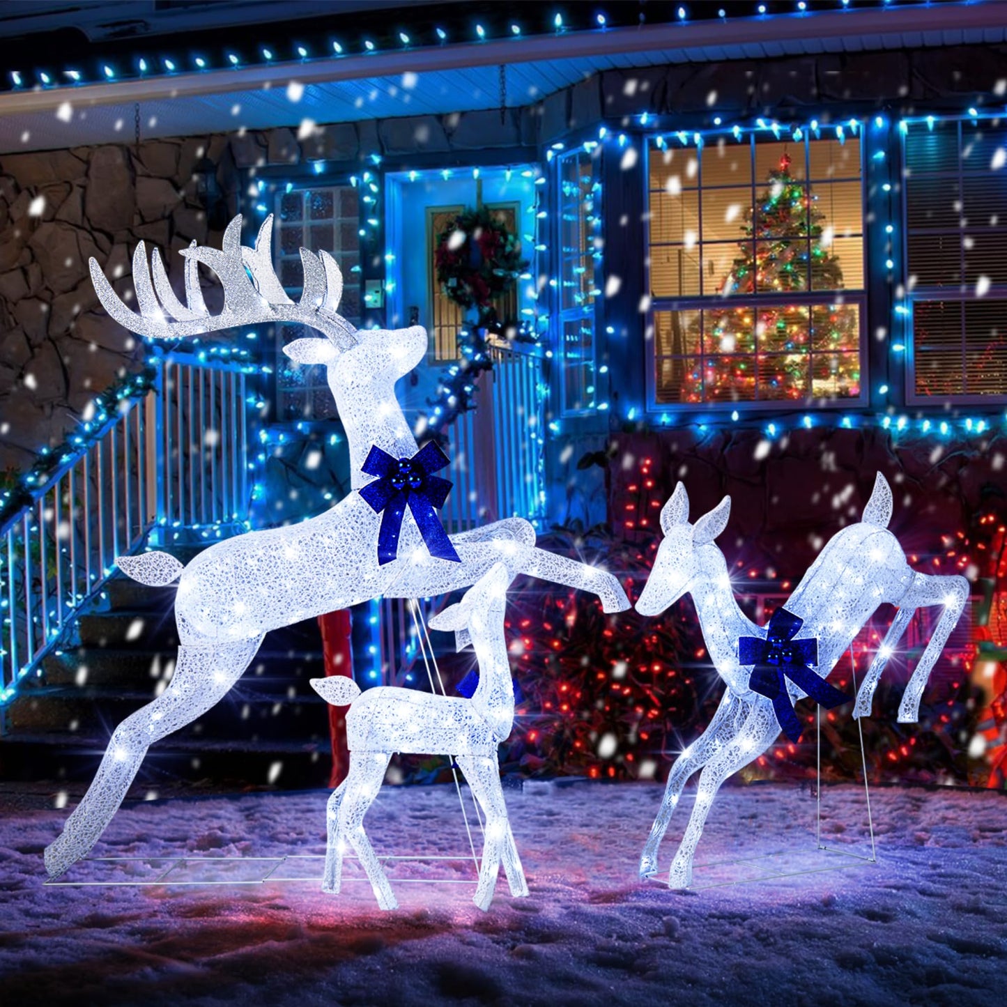Tangkula 3 Pieces Lighted Christmas Reindeer for Lawn Yard Garden