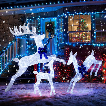 Tangkula 3 Pieces Lighted Christmas Reindeer for Lawn Yard Garden