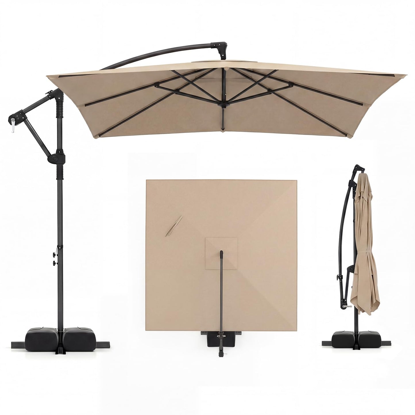 Tangkula 8x8 FT Patio Umbrella with Base Included Square Offset Cantilever 360 Degree Rotation