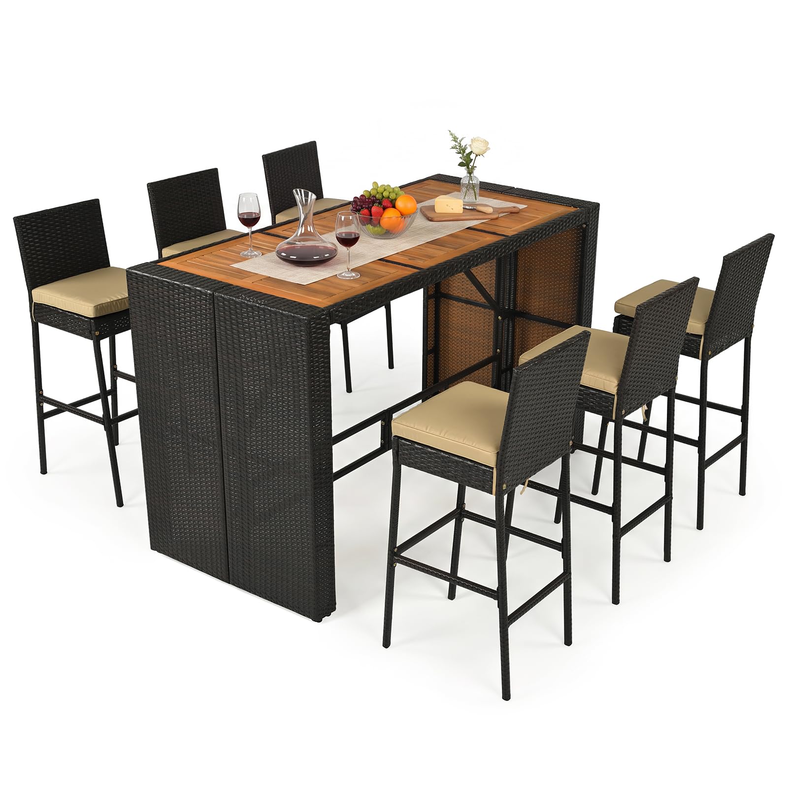 Ensemble de bar extérieur Tangkula 7 pièces avec 6 chaises rembourrées