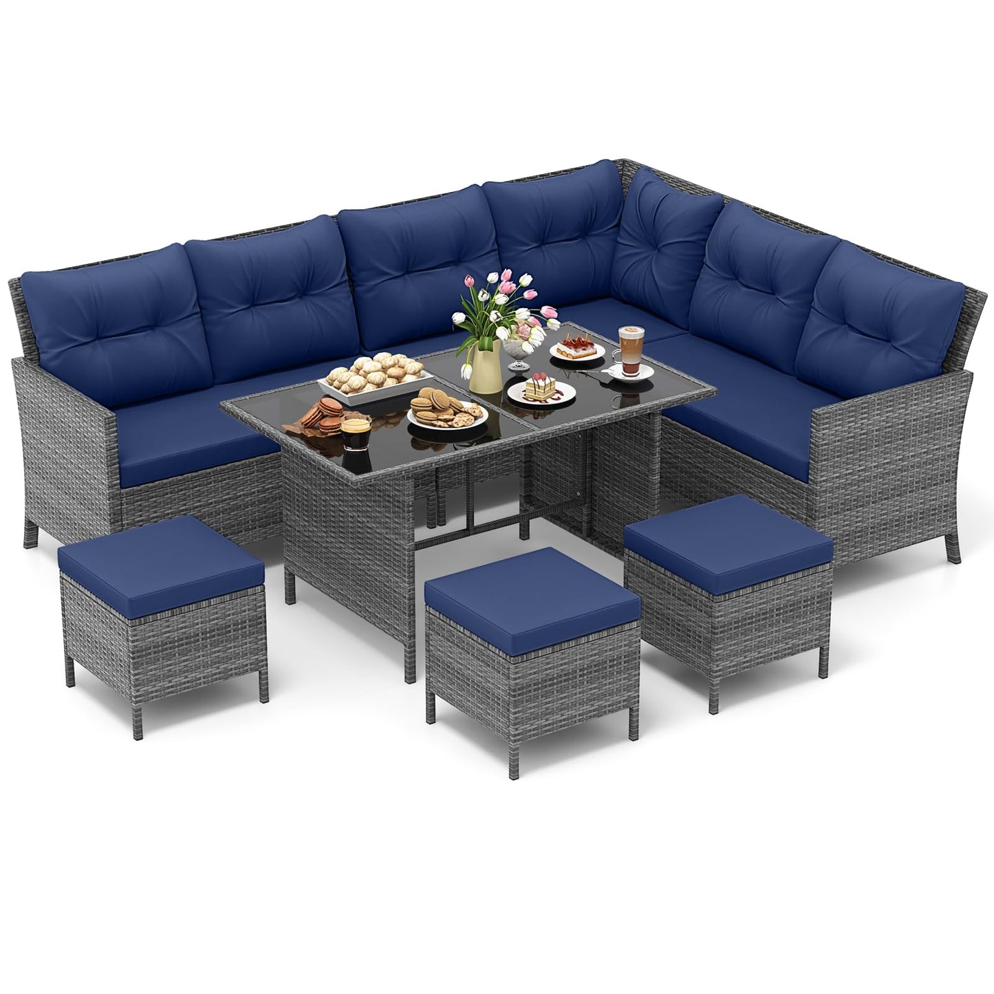 Tangkula 7 Pieces PE Rattan Patio Dining Set