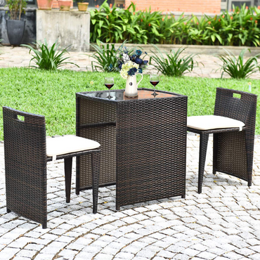 3 PCS Outdoor Rattan Dining Set  - Tangkula
