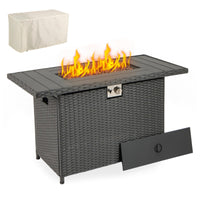 Tangkula 44.5 Inch Propane Fire Pit Table Rattan Gas 2-in-1 with Stainless Steel Burner