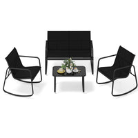 Tangkula Outdoor Rocking Bistro Set with Rocking Chairs Loveseat & Glass Coffee Table