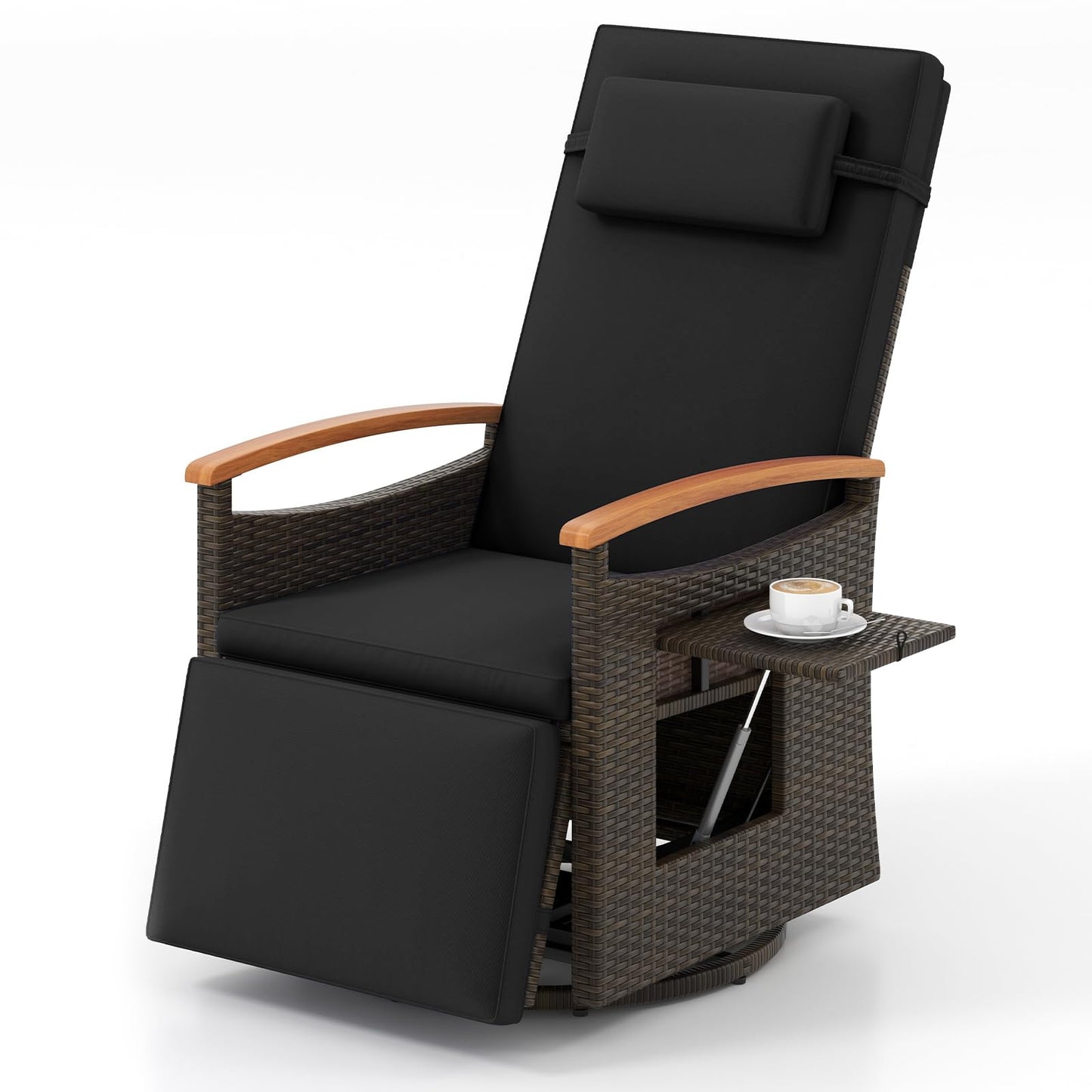Fauteuil inclinable pivotant à 360 degrés en rotin Tangkula pour patio, fauteuil de salon en osier avec dossier et repose-pieds réglables