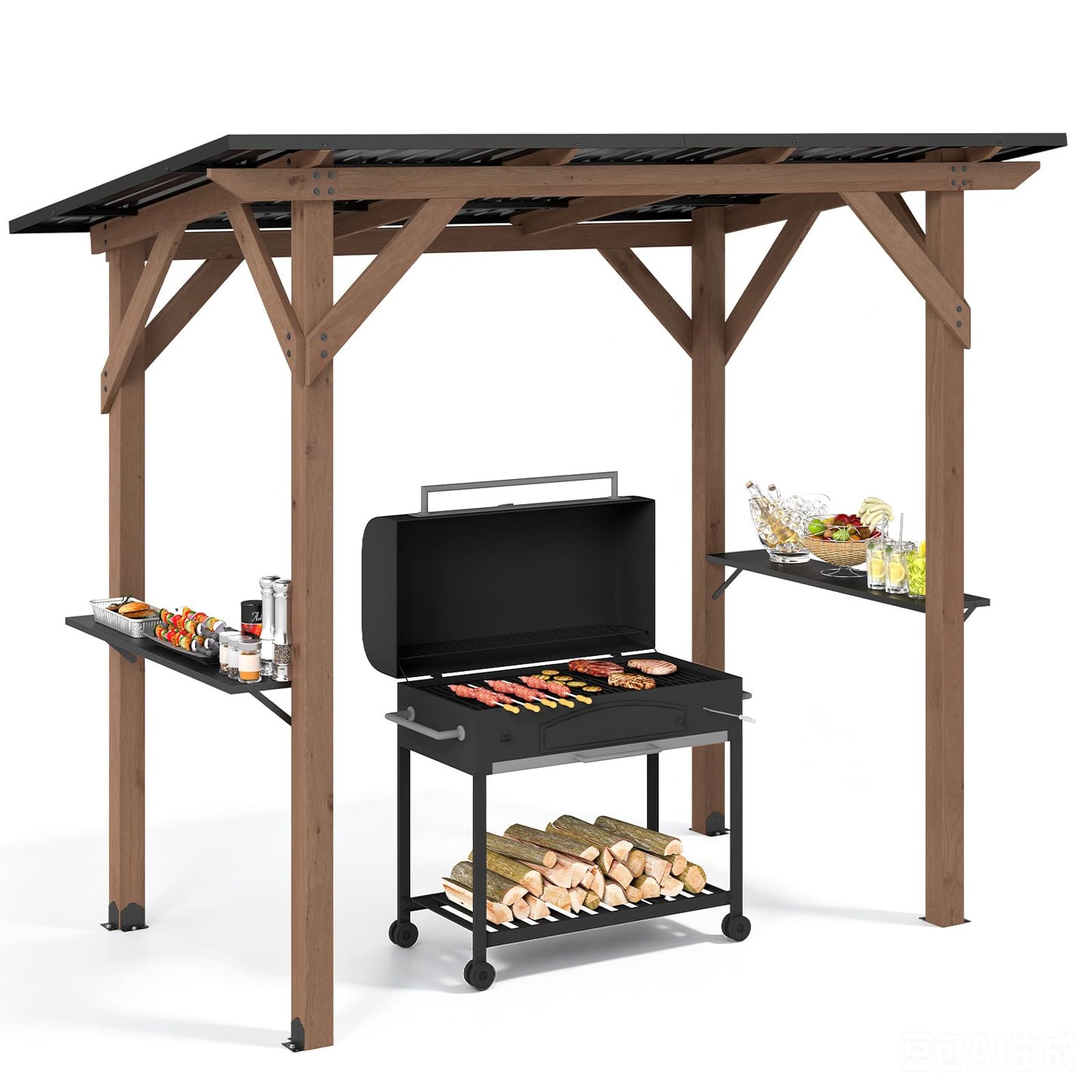 Tangkula Cedar Wood 8.6 FT x 5 FT Grill Gazebo | Barbecue Gazebo