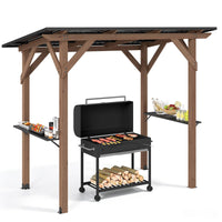 Tangkula Cedar Wood 8.6 FT x 5 FT Grill Gazebo | Barbecue Gazebo