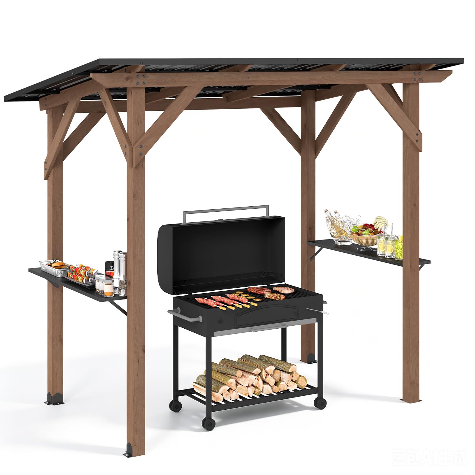 Tangkula Cedar Wood 8.6 FT x 5 FT Grill Gazebo | Barbecue Gazebo