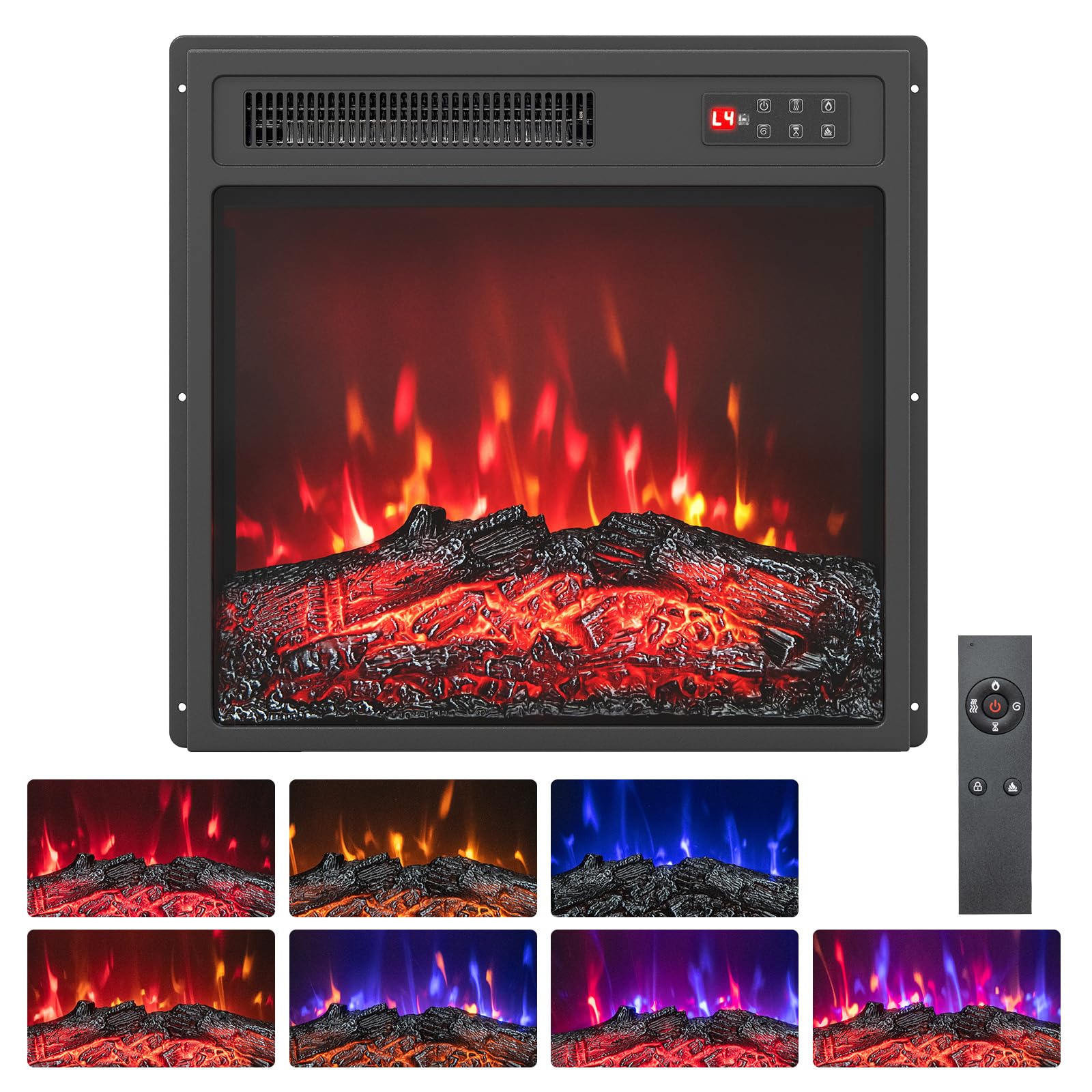 Tangkula 18 Inch Electric Fireplace Insert with Remote Control and 7 Realistic Flame Colors