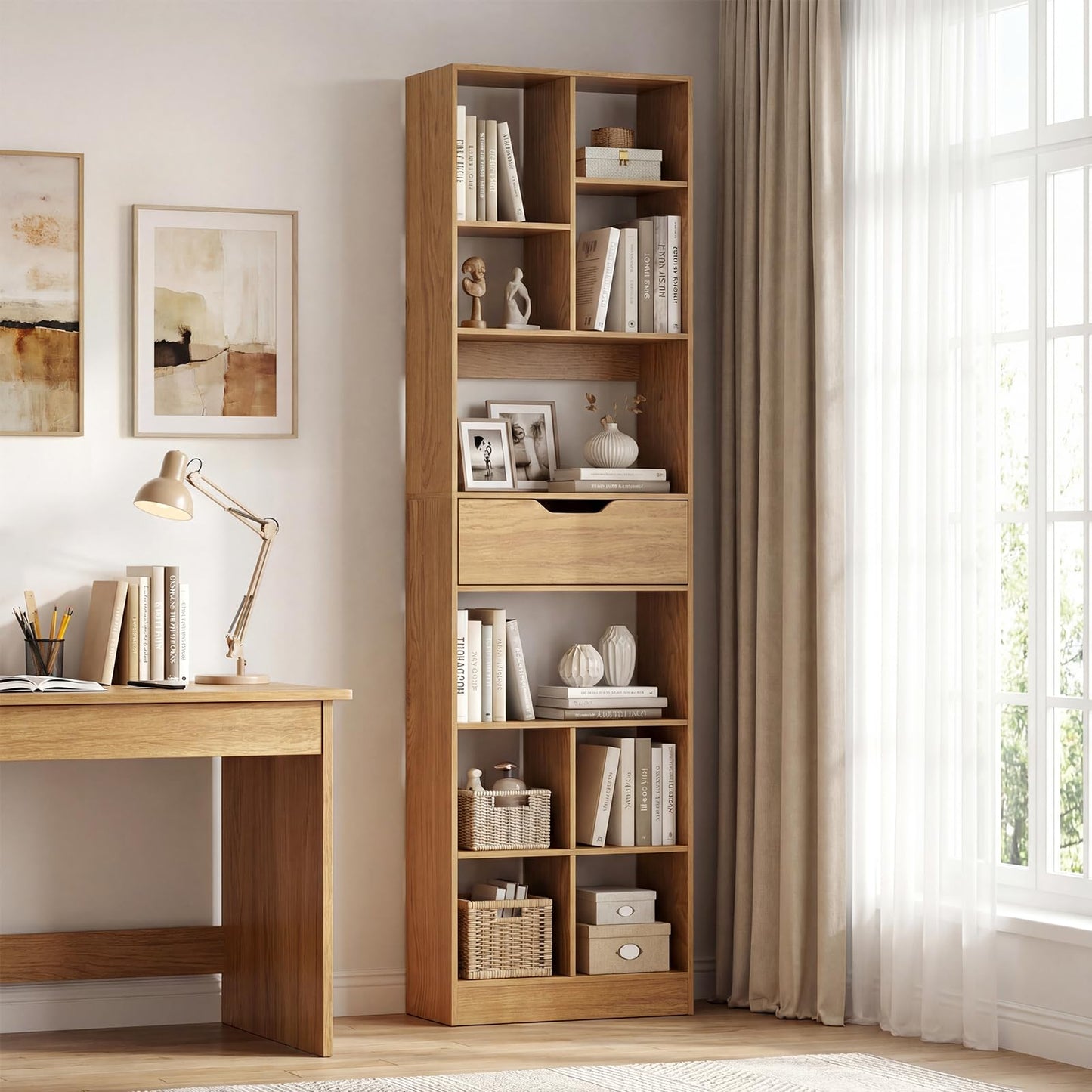 Tangkula 71” Tall Open Bookcase with Drawer 10-Cube Display Storage Cabinet Organizer(1/2)