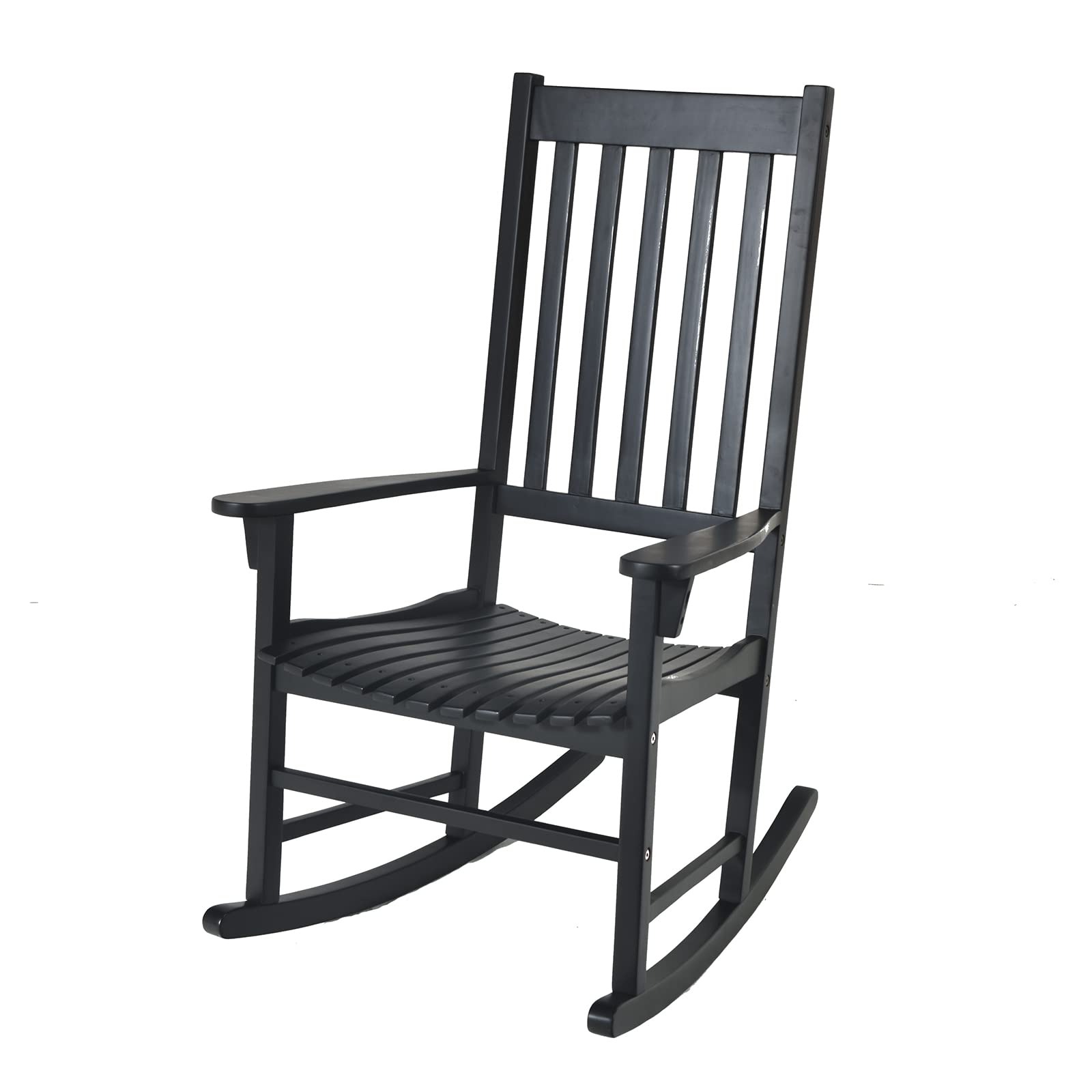 Acacia Wood Porch Rocking Chair, Wooden Rocking Chair Rocker with High Back & Armrest