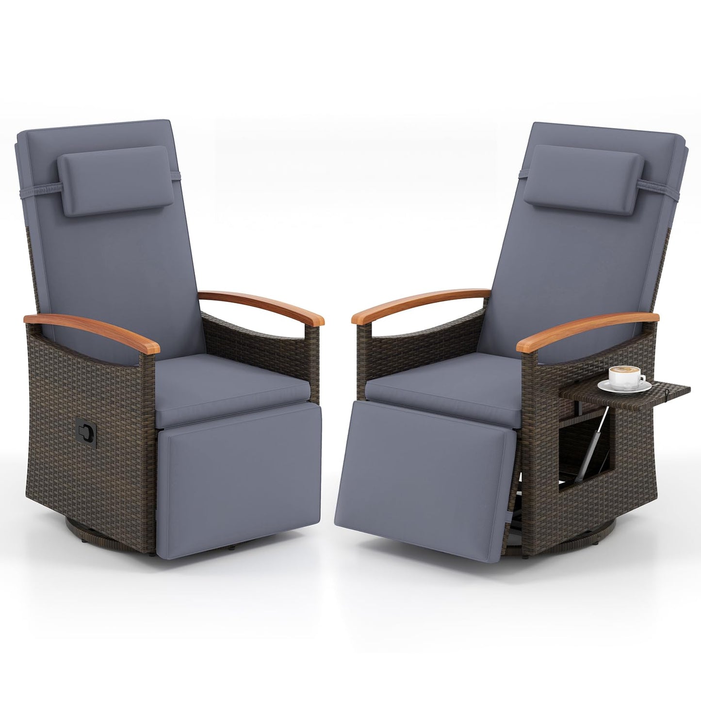 Fauteuil inclinable pivotant à 360 degrés en rotin Tangkula pour patio, fauteuil de salon en osier avec dossier et repose-pieds réglables