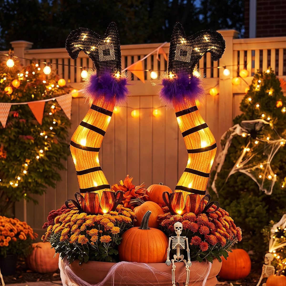 Tangkula Set of 2 Halloween Lighted Witch Legs Decorations with Stakes