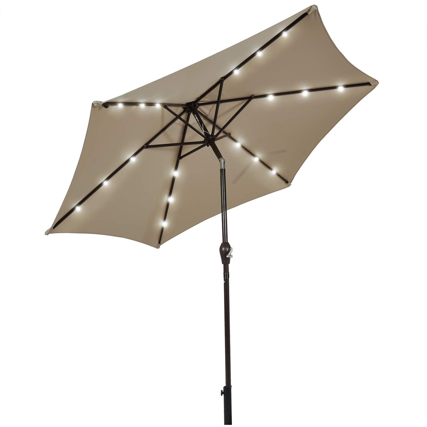 9FT Solar Powered LED Lighted Patio Umbrella, Table Market Umbrella with Tilt and Crank