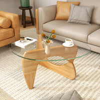 Tangkula Triangle Glass Coffee Table Mid-Century Modern Center Table