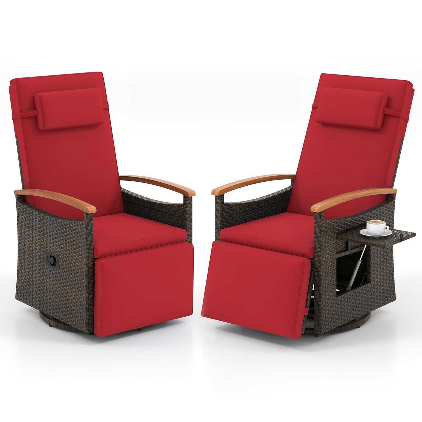 Fauteuil inclinable pivotant à 360 degrés en rotin Tangkula pour patio, fauteuil de salon en osier avec dossier et repose-pieds réglables