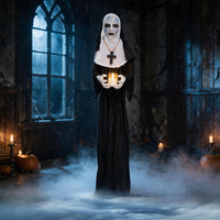 Tangkula 5.3 FT Animated Halloween Standing Nun Holding Candle Decoration
