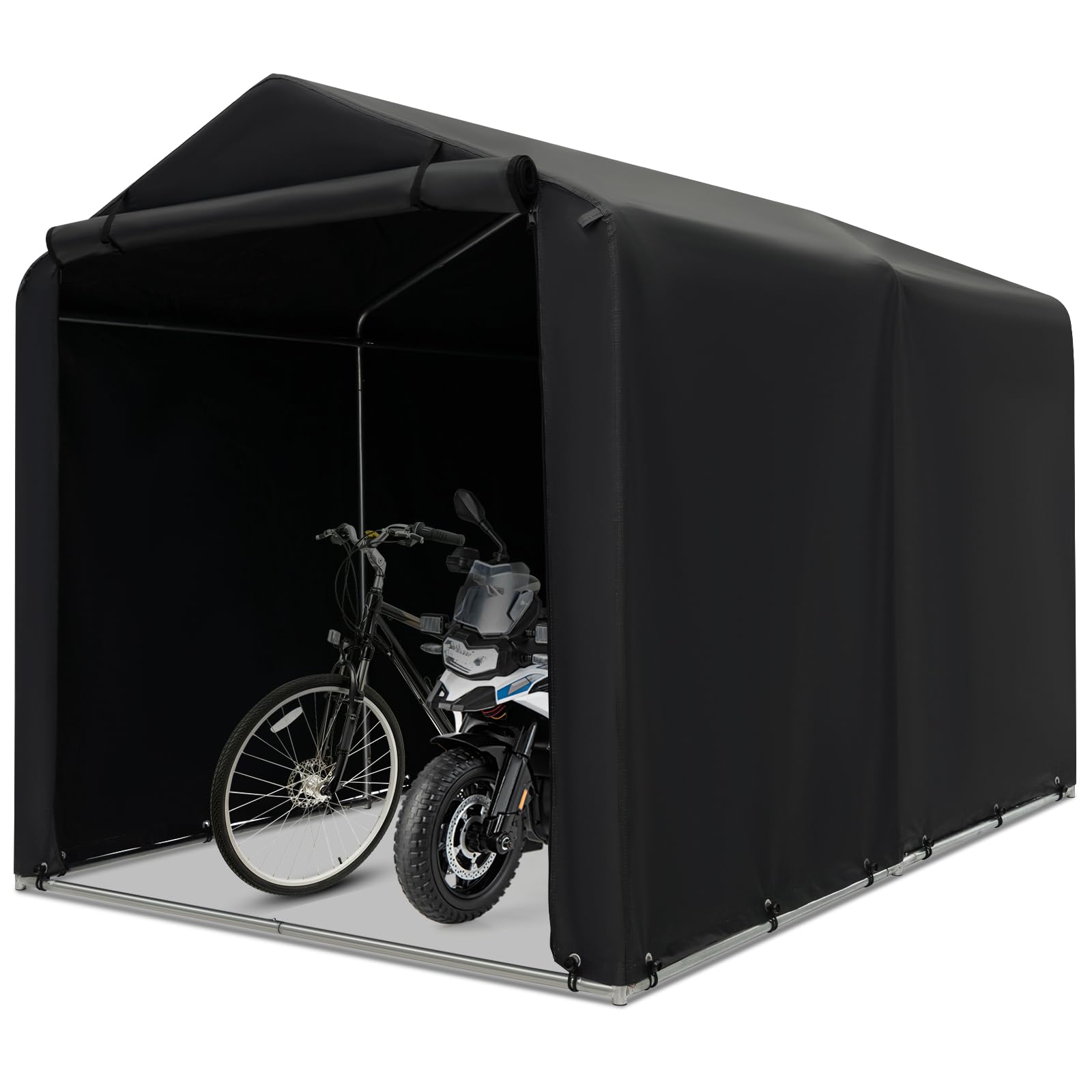 Tangkula 7x5.2Ft Portable Shed, Outdoor Storage Shelter with Waterproof Cover & Roll-up Zipper Door