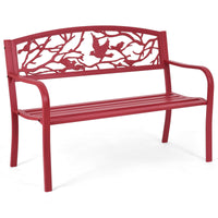 Tangkula Metal Outdoor Garden Bench Park Bench with Bird & Twig Cast Iron Back Pattern