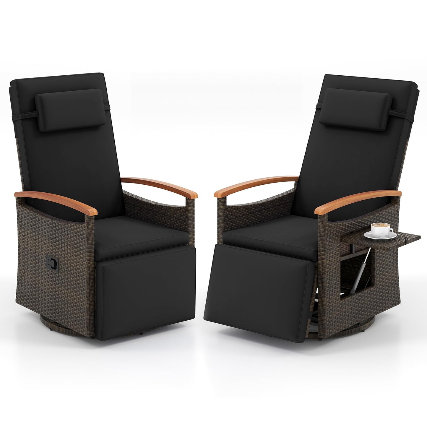 Fauteuil inclinable pivotant à 360 degrés en rotin Tangkula pour patio, fauteuil de salon en osier avec dossier et repose-pieds réglables
