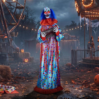 Tangkula 5.6 FT Halloween Animated Clown with Snap-up Head & Glowing Eyes
