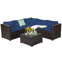 6 Pieces Patio Furniture Set, Outdoor Rattan Sofa Set, Wicker Conversation Set