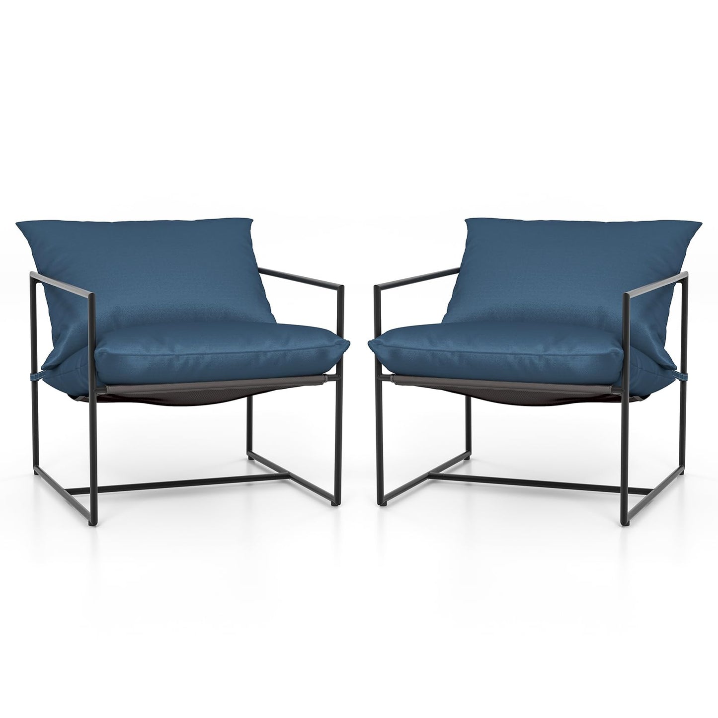Tangkula Sling Accent Chair, Indoor Outdoor Leisure Chair with Seat & Back Cushions (Navy)