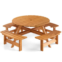 Tangkula 8-Person Wood Picnic Table Outdoor Round Table and Bench Set