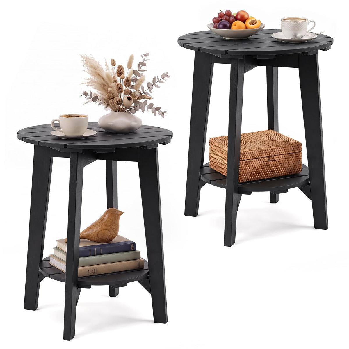 Tangkula Outdoor 2-Tier Eucalyptus Wood Side Table(1/2)