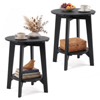 Tangkula Outdoor 2-Tier Eucalyptus Wood Side Table(1/2)