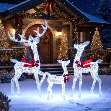 Tangkula 3 Piece Christmas Lighted Iridescent Reindeer Family Set