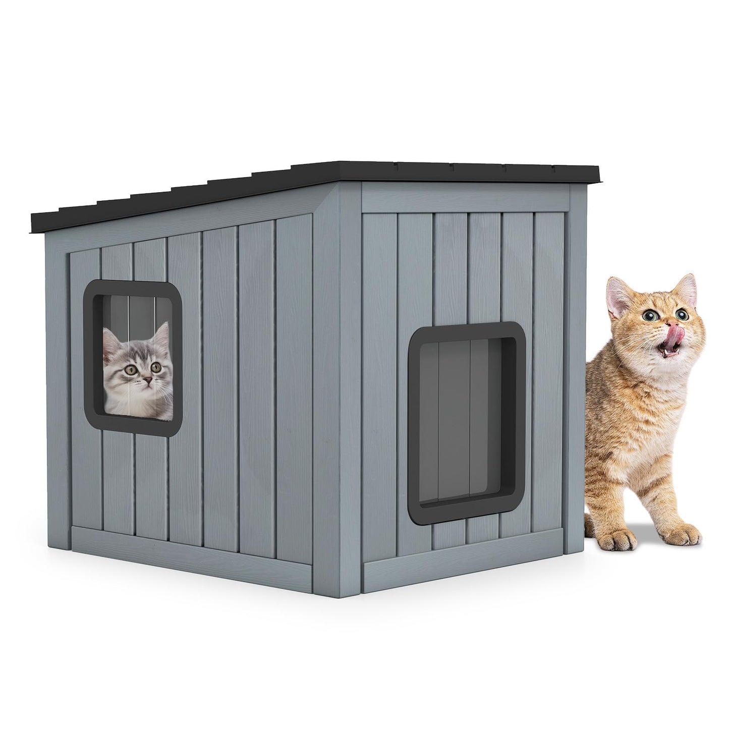 Niche pour chat Tangkula en plastique résistant aux intempéries avec 2 portes en PVC et toit en pente