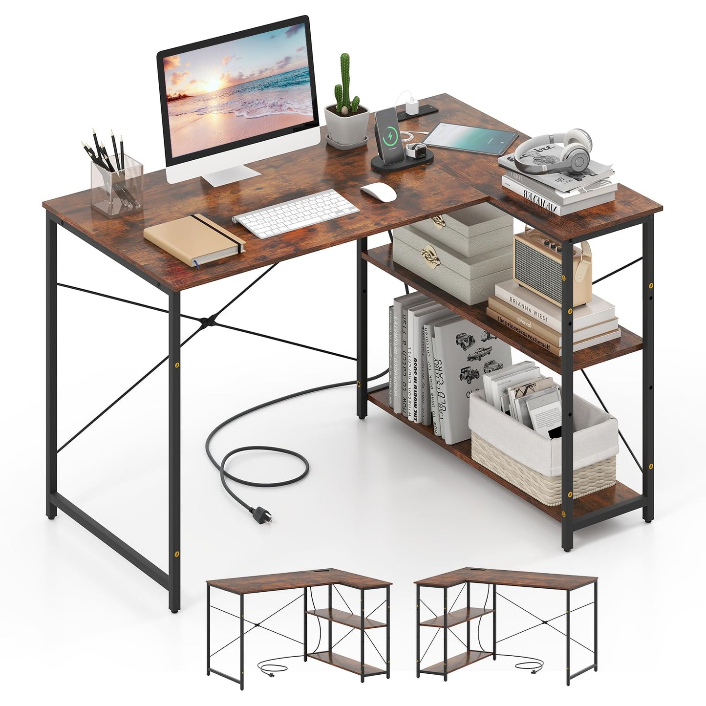 Tangkula L-Shaped Computer Desk with Reversible Shelves